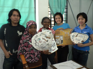 Fig. 7:  The artists Yeoh with the students displaying their work.
Source: Arts-ED